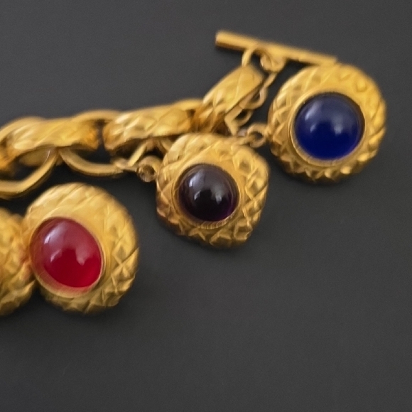 Vintage Gold Tone Multi-Color Charm Bracelet - Picture 6 of 8